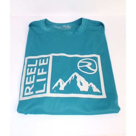 Reel‎ Life Fishing Rash Guard Swim Shirt Mens XL Teal Graphic Long Sleeve Travel - Picture 8 of 8